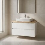 Mobile Bagno Sospeso Moderno con top in legno massello