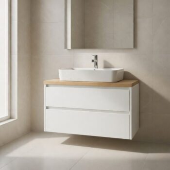 Mobile Bagno Sospeso Moderno con top in legno massello