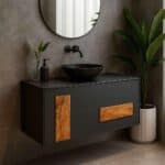 Mobile bagno moderno laccato dettagli in legno d'ulivo