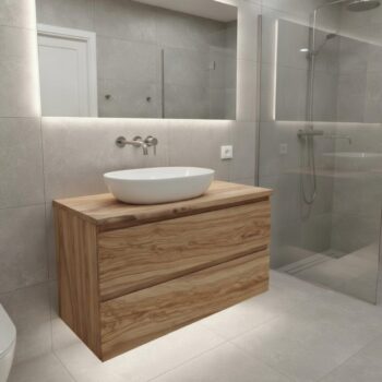 Mobile da Bagno Sospeso in Legno di Ulivo Massello – Design Elegante e Personalizzabile