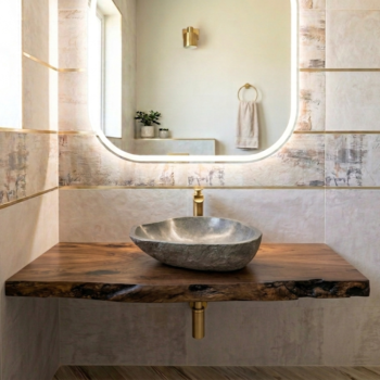 Mensola Sospesa per Lavabo in Legno di Noce Nazionale