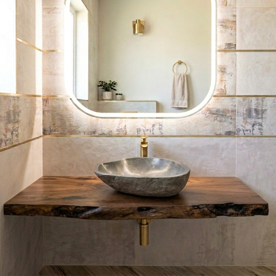 mensola in noce lavabo